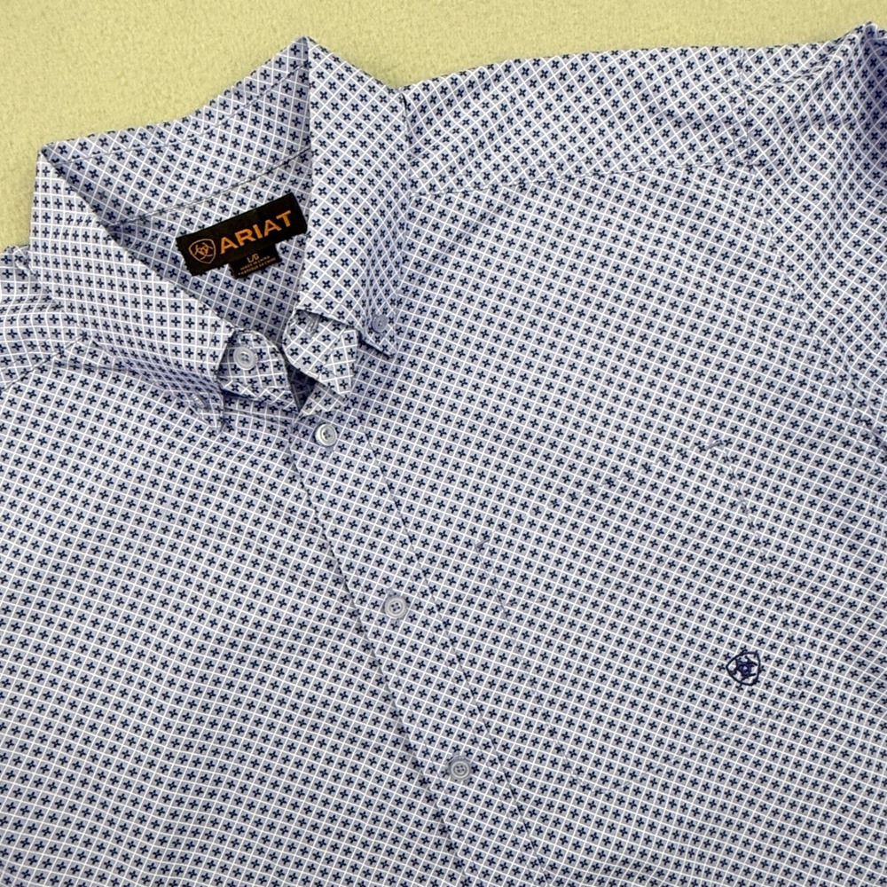 Ariat Button Down Shirt Mens Large Blue Western Geometric Long Sleeve Cotton
